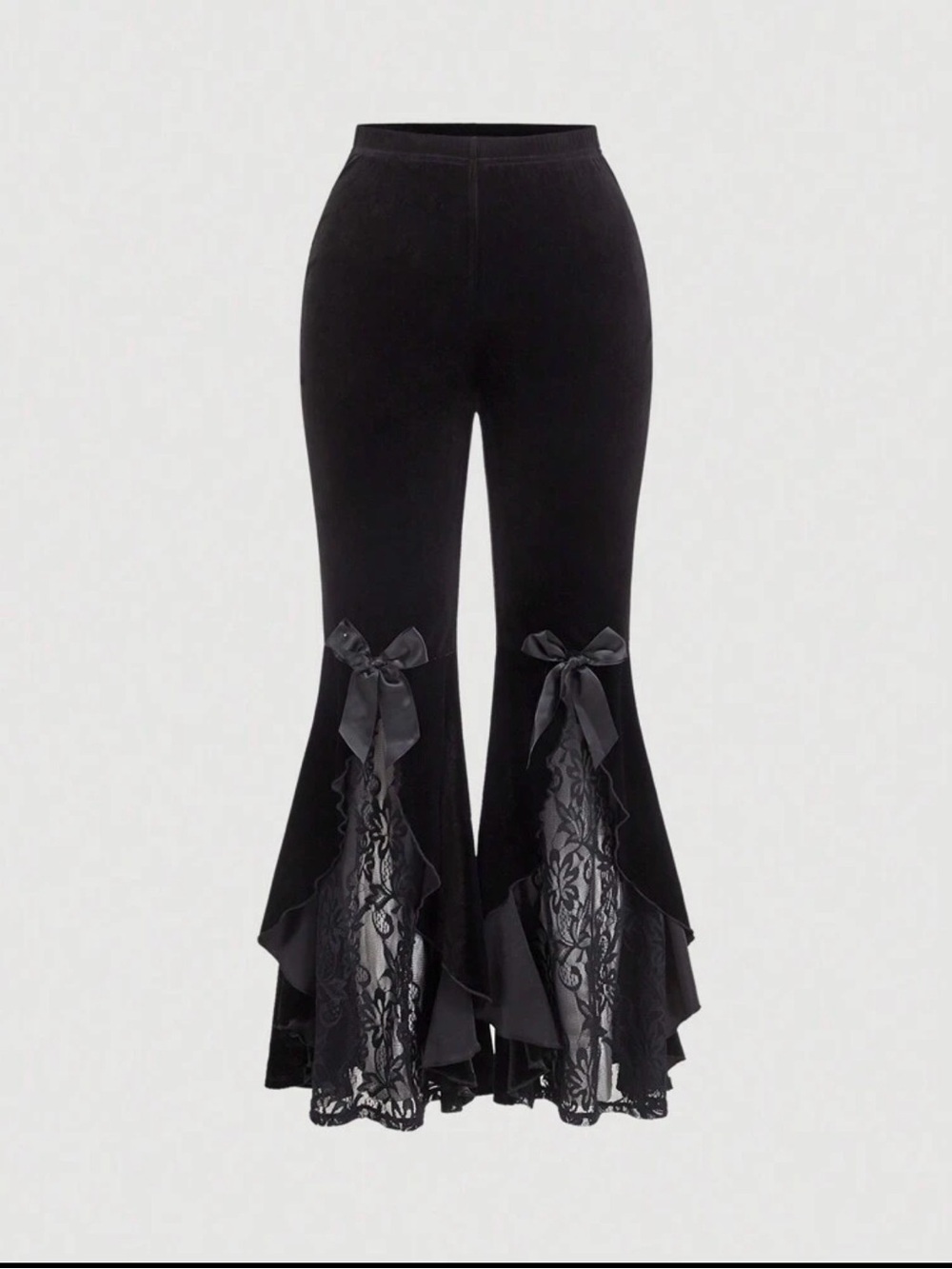 SHEIN MOD Lace Patchwork Bow Flare Pants Black Velvet Sixe XL